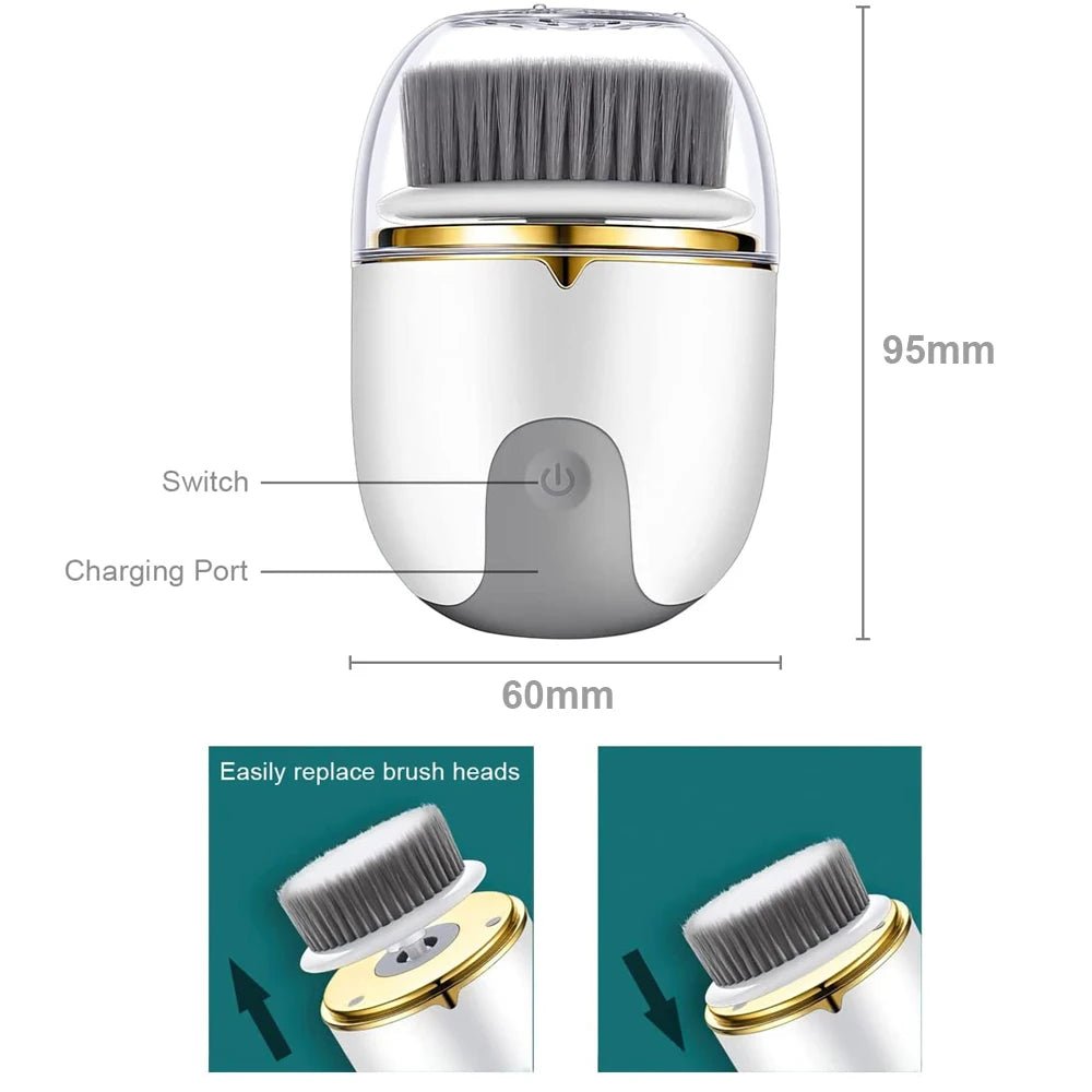 3 in 1 Ultrasonic Facial Cleanser Brush Electric Cleansing Face Brush 360 Rotate Deep Cleaning Brush Facial Skin Care Machine - urbinfinds